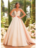 Beaded Plunging Neck Champagne Mikado Wedding Dress